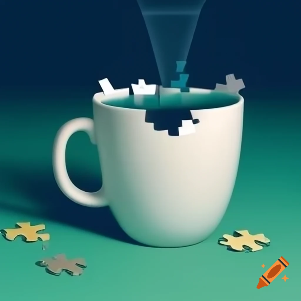 Podcast cover with 'spill the tea' text and a white cup pouring puzzle-shaped tea