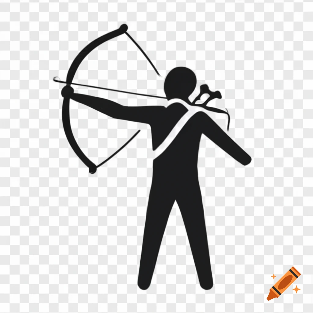 Profile view of a person aiming a bow to the right