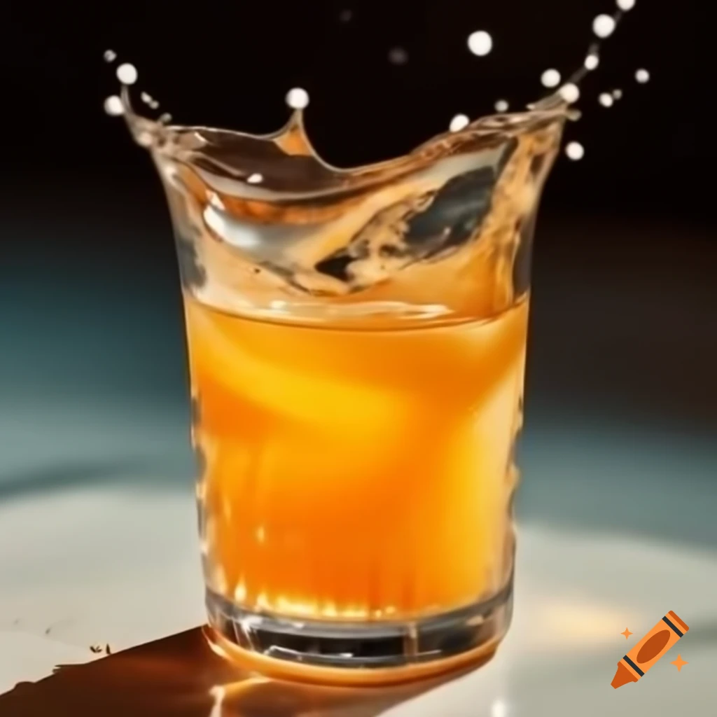 Vibrant orange juice in a clear glass with refreshing splash