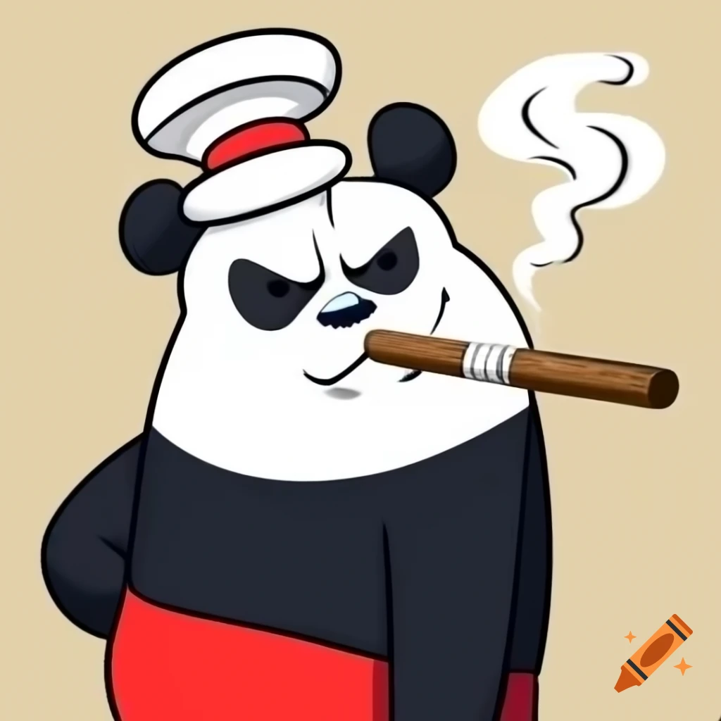 Panda smoking a cigar in Cuphead style art on Craiyon