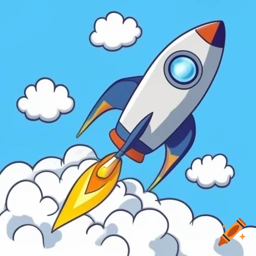 Rocket drawing with blue sky background, designed for 9-year-olds, large puzzle format