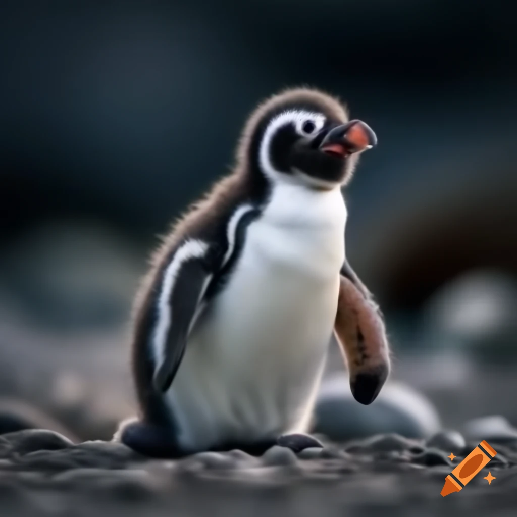 Young penguin sitting and looking sad
