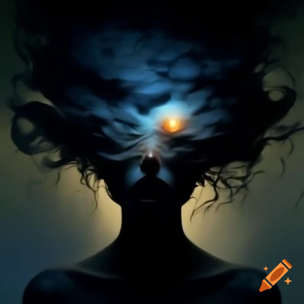 Abstract silhouette of human head with mist and glowing neural pathways