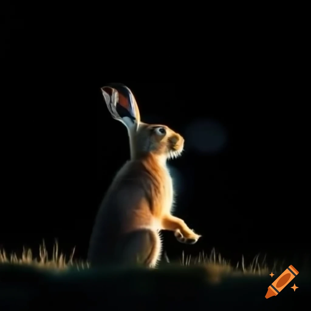 Hare howling at the moon in a night setting
