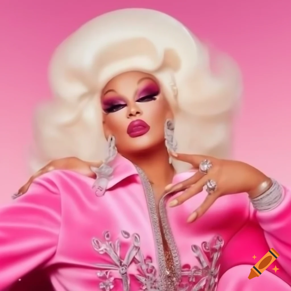 RuPaul's Drag Race queen Latte Love in pink velour tracksuit with rhinestones