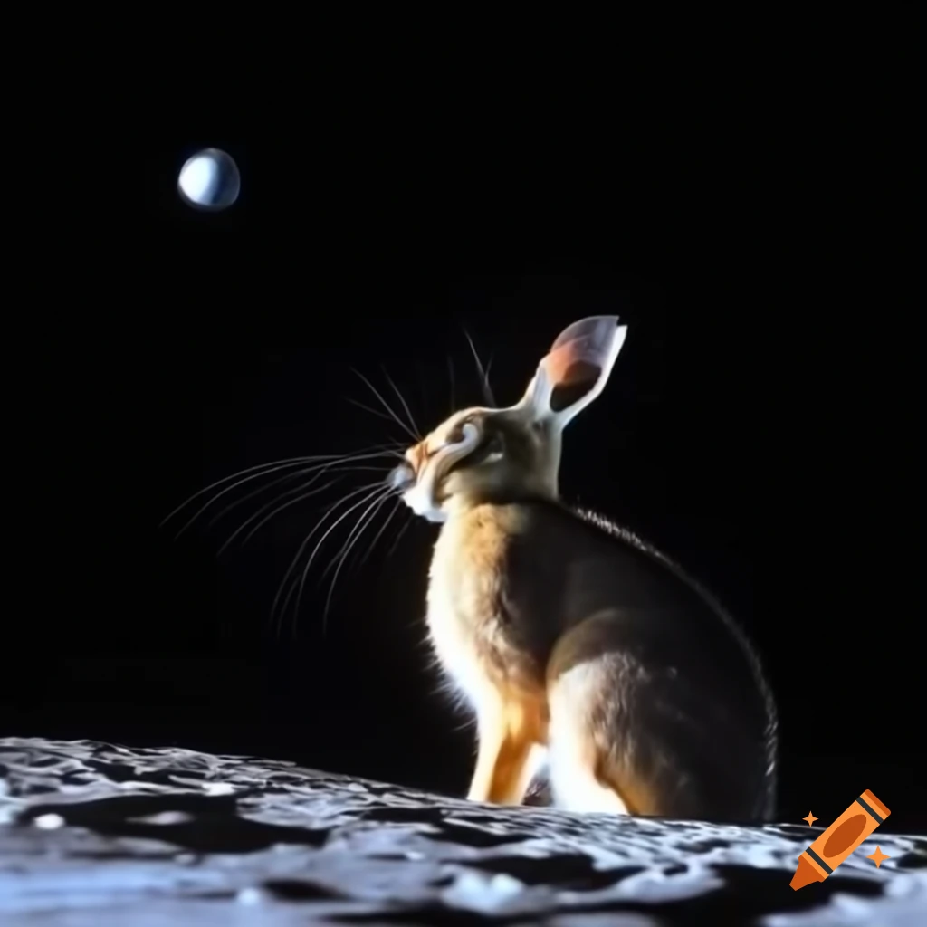 Hare howling at the moon in a night setting