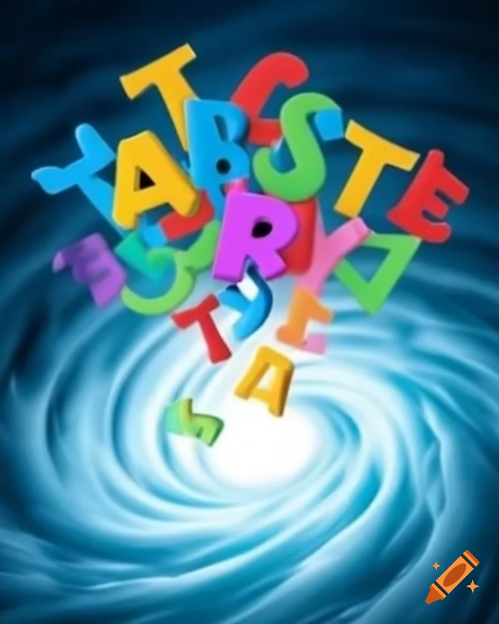 Colorful letters swirling into a whirlpool hole