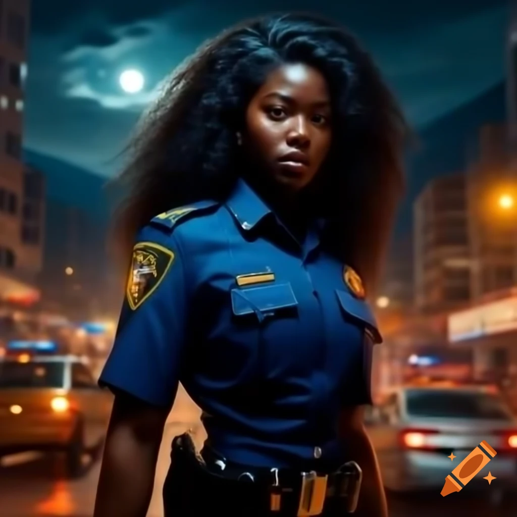 Black female traffic officer directing night traffic in Medellín