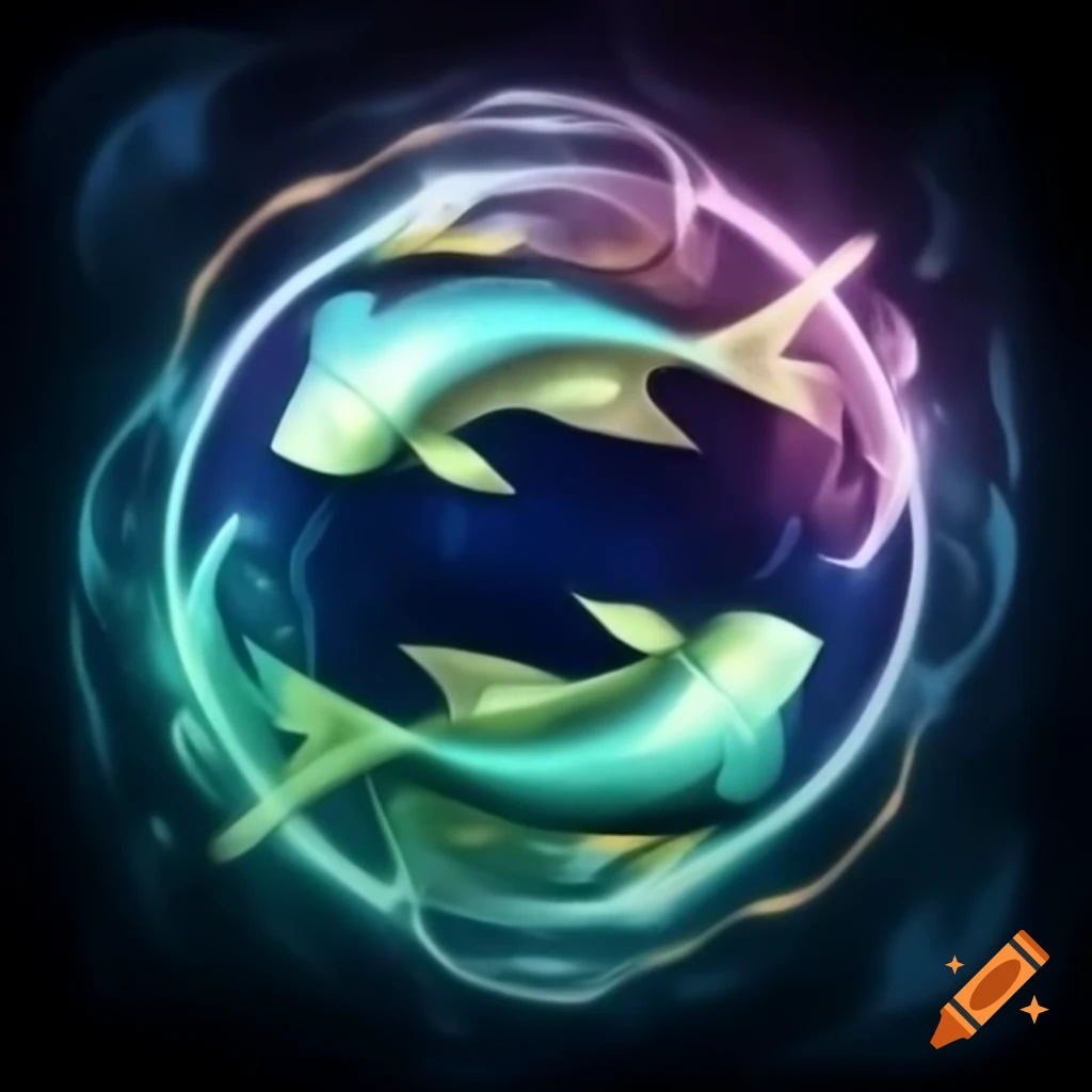 Stylized Pisces symbol or two fish in aqua blue circle
