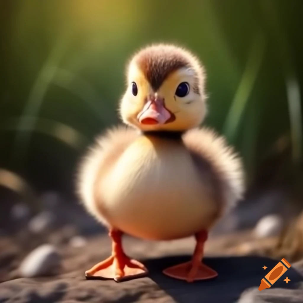 Cute baby duck with red hair