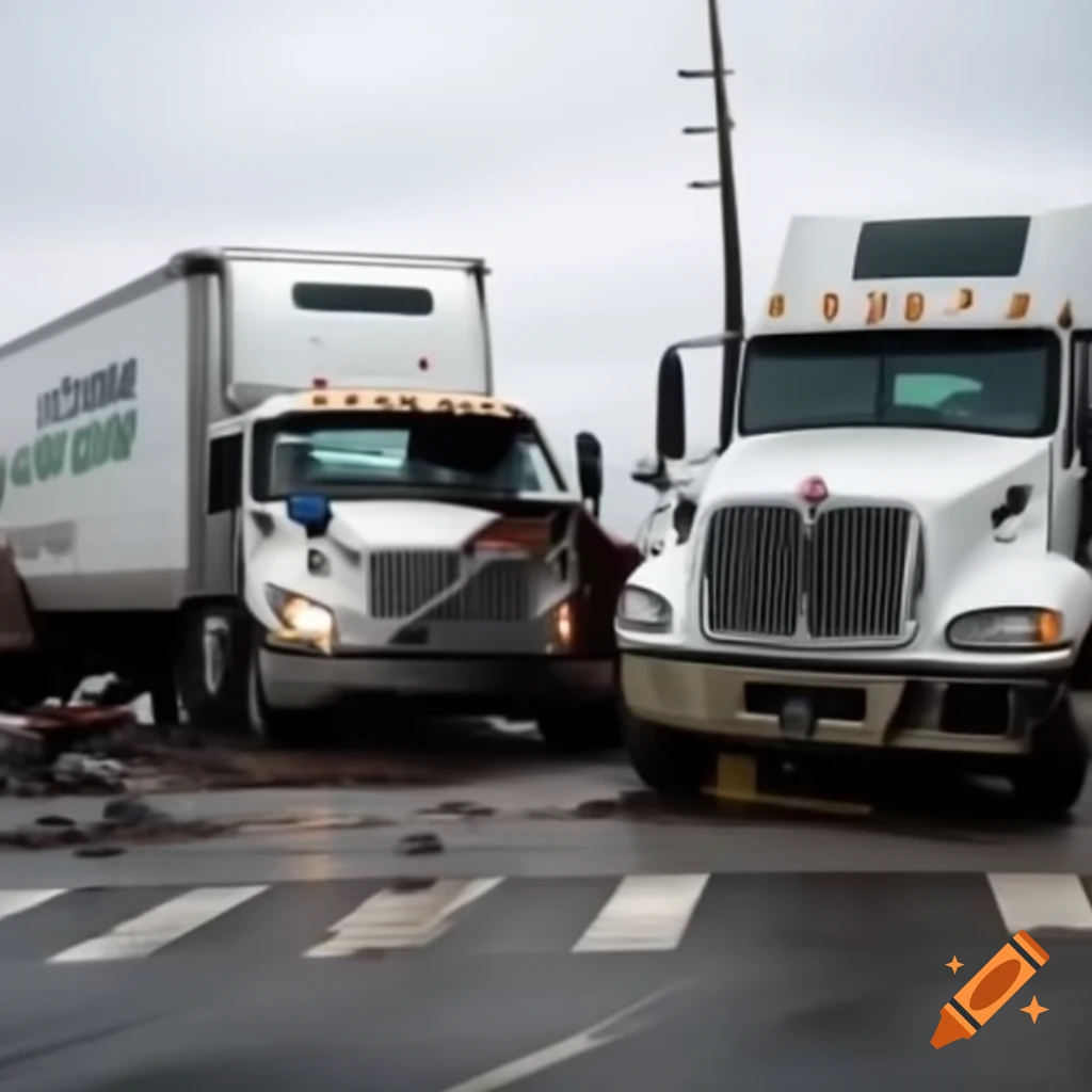 Damage and trucks with supplies at a tense border crossing