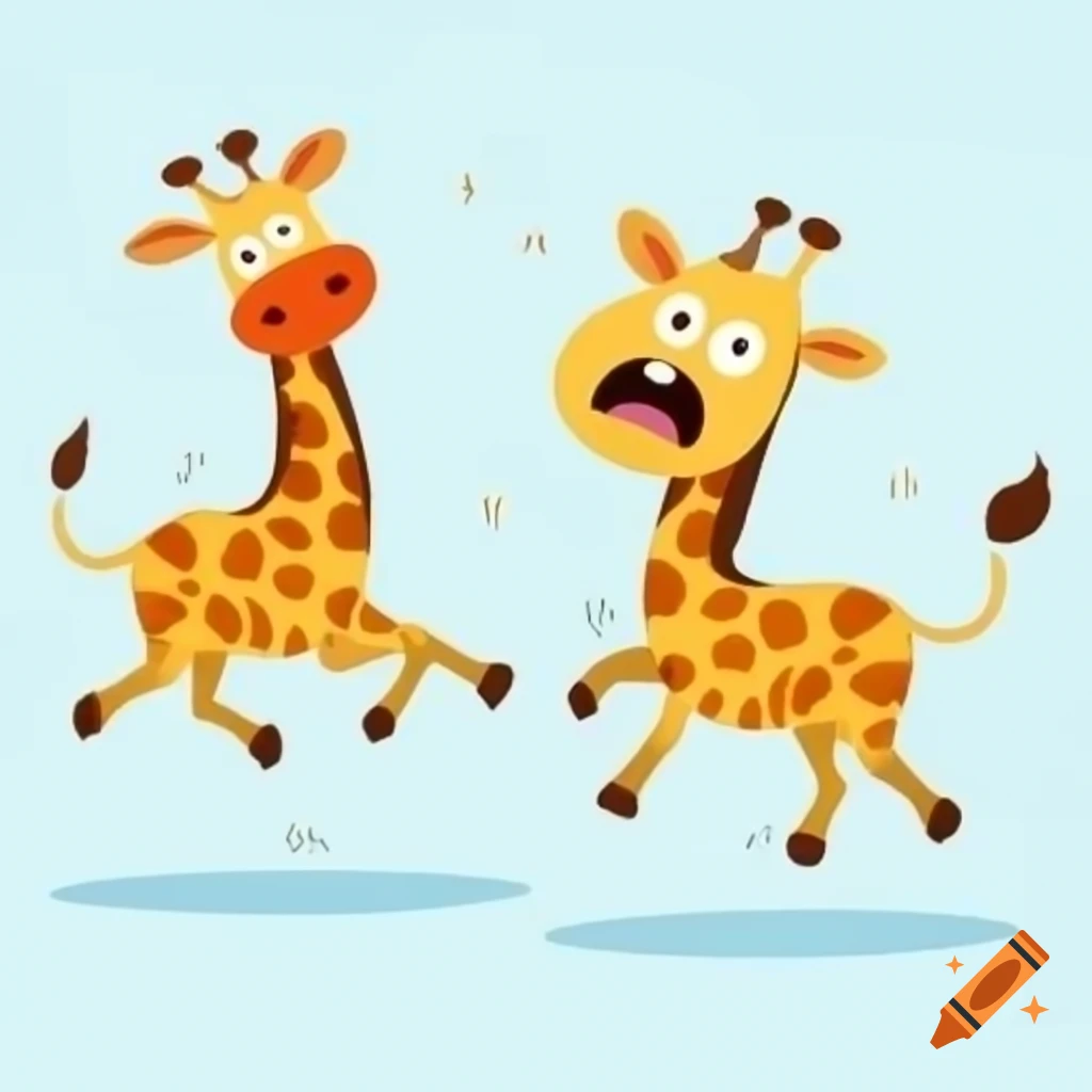 Cartoon giraffes running away in colorful playful children's book illustration