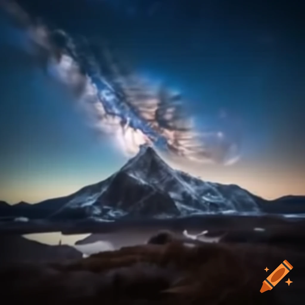 Mountains with northern lights and galaxy in the sky