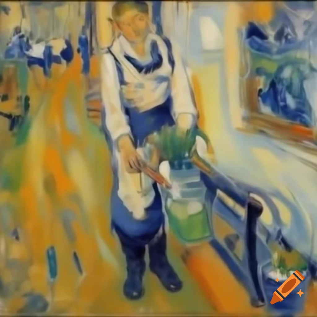 Thick brushstrokes in Cezanne style impressionist painting