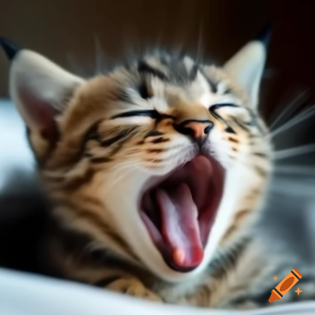 Yawning kitten waking up in the morning