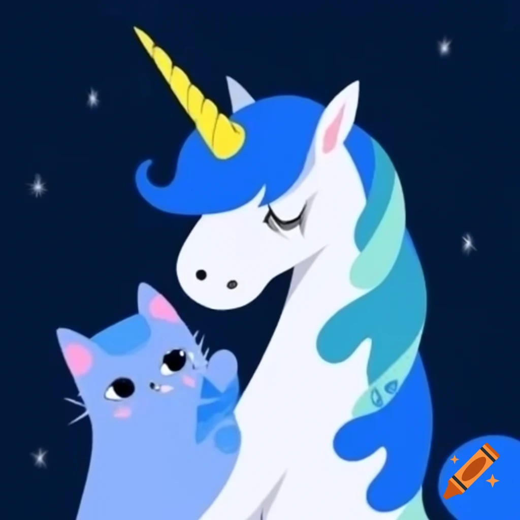 Blue unicorn with a cat on Craiyon, image size:1024x1024