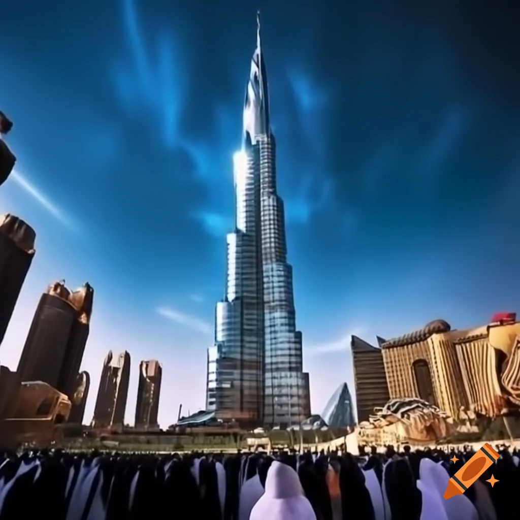 Burj Khalifa explosion with colorful display and audience watching