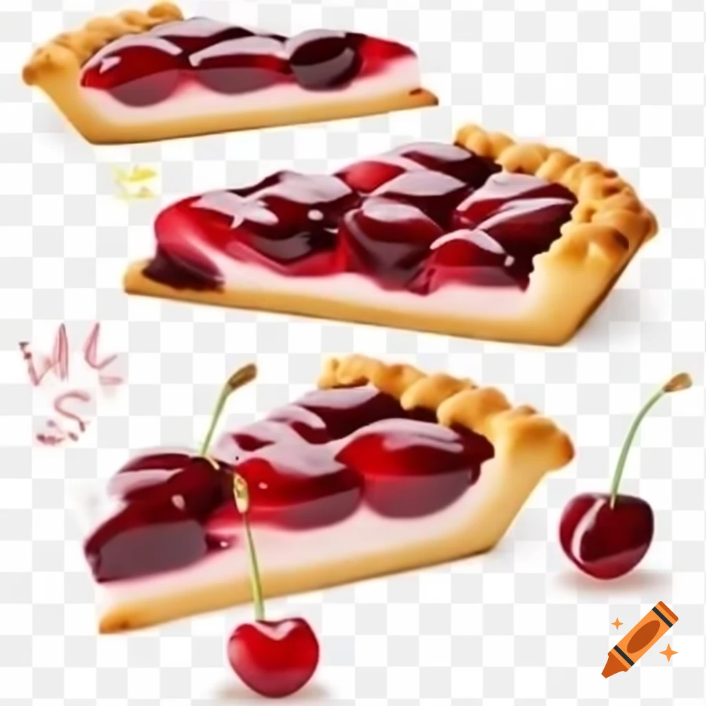 Talking cherry pie character with various emotions on transparent background for stickers