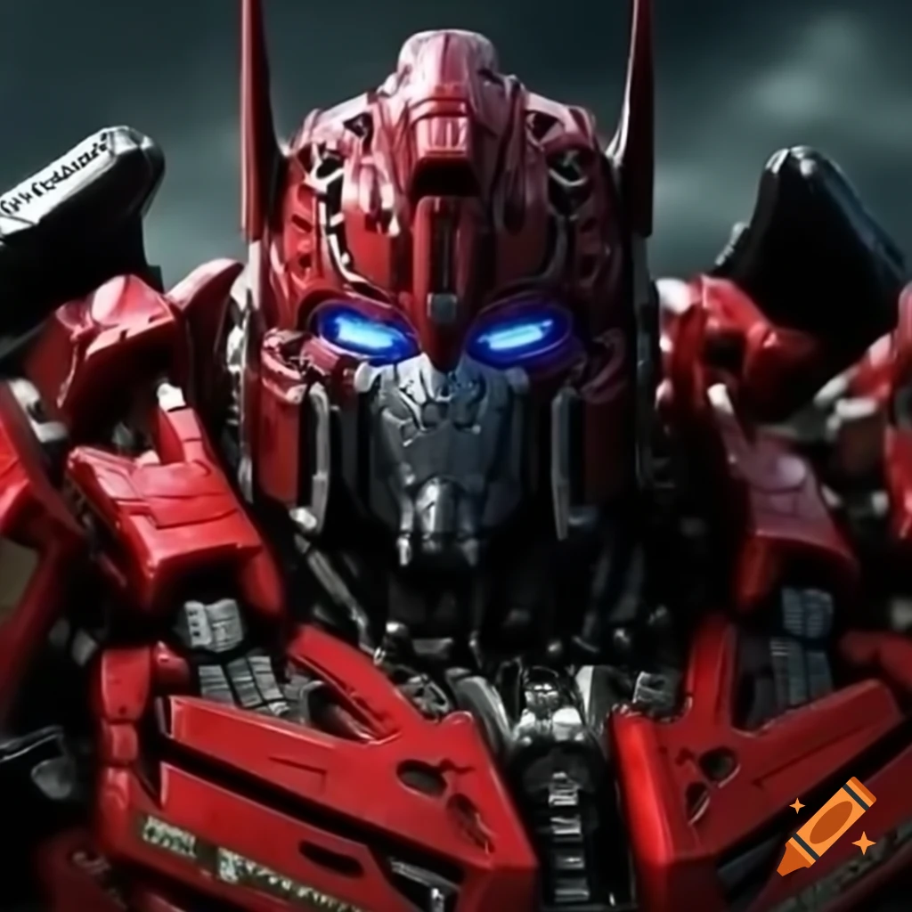 Autobot transformer in red and black colors with a mask on Craiyon