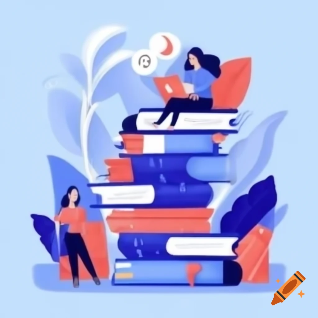 Cartoon of woman using self-service machine at library to borrow books