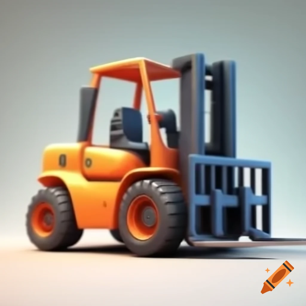 3D cartoon forklift with rounded and chunky proportions
