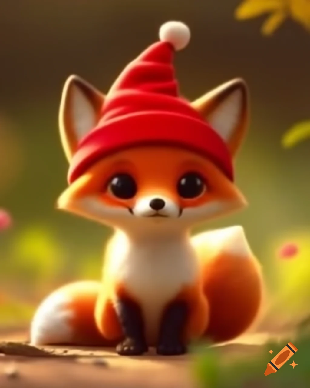 Cute fox wearing a red hat