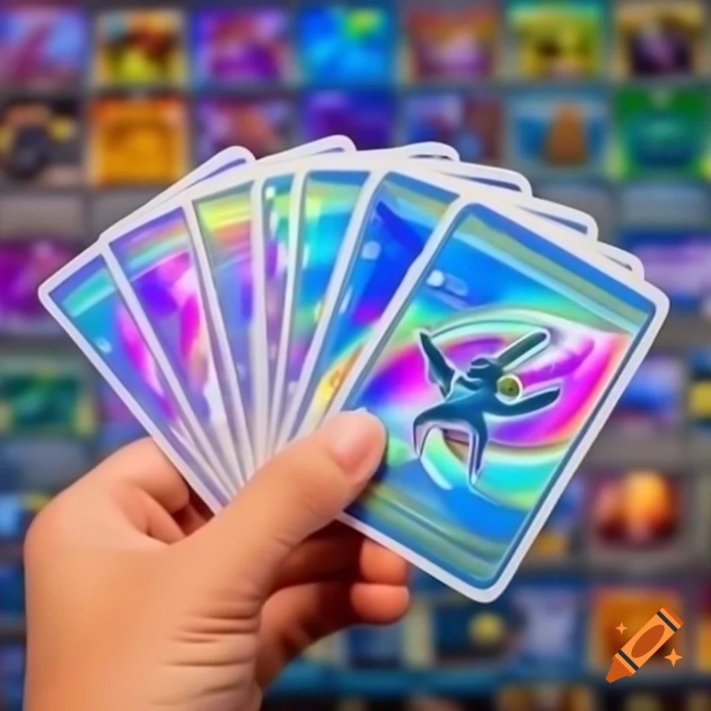 Handful of shiny holographic Pokémon trading cards