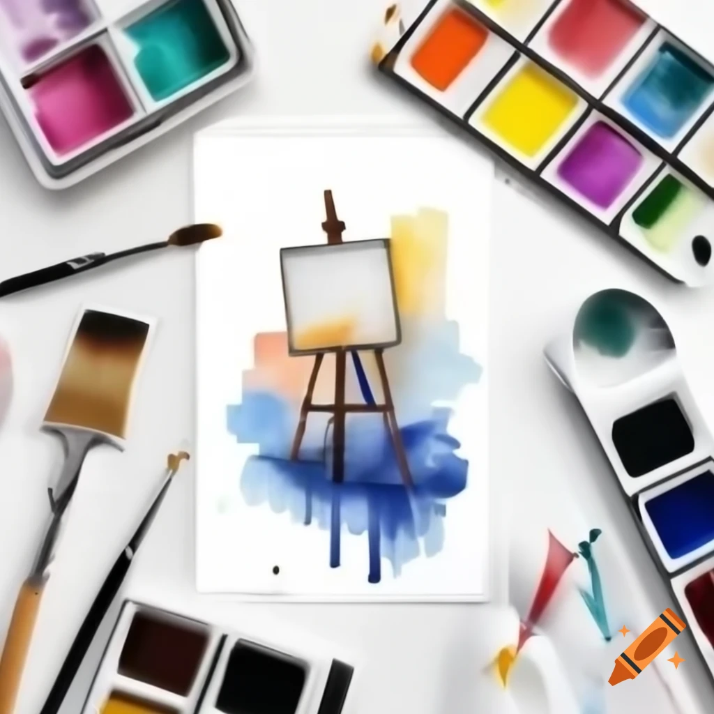 Modern watercolor illustration of painting supplies with vibrant colors