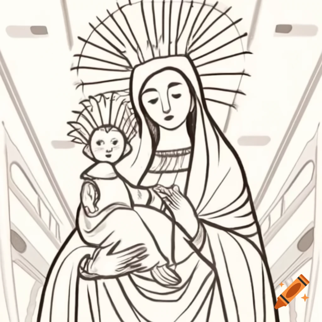 Sketch of Virgin Mary surrounded by thorns