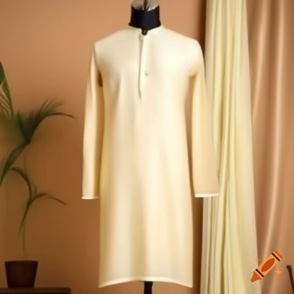 Cream-colored men's kurta in soft cotton with traditional collar