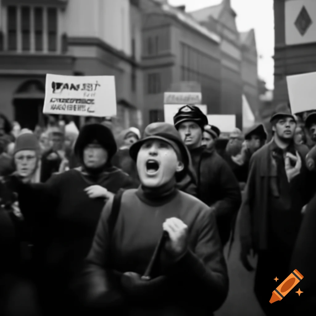 Demonstration scene featuring liberal protesters without national flags