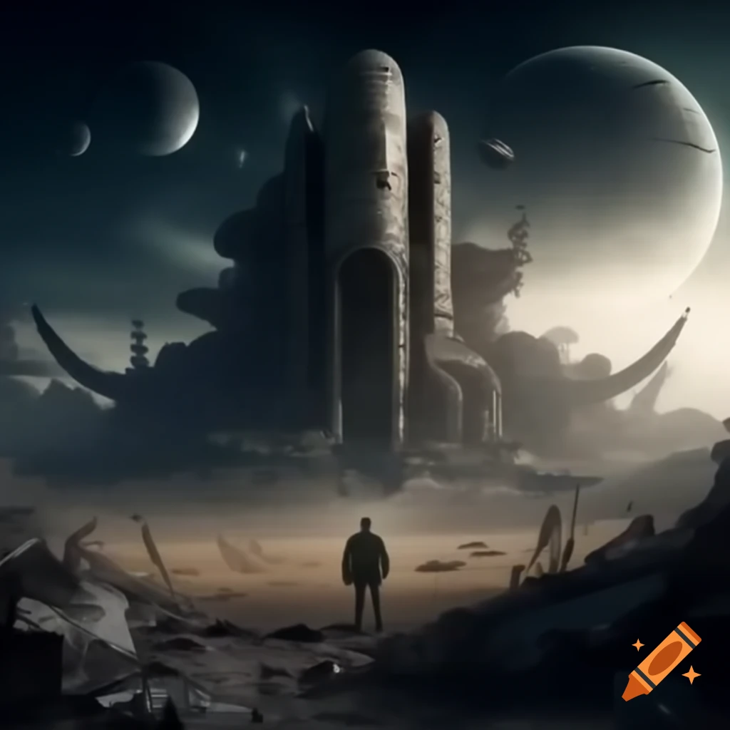 Derelict military outpost on alien world under dual moons