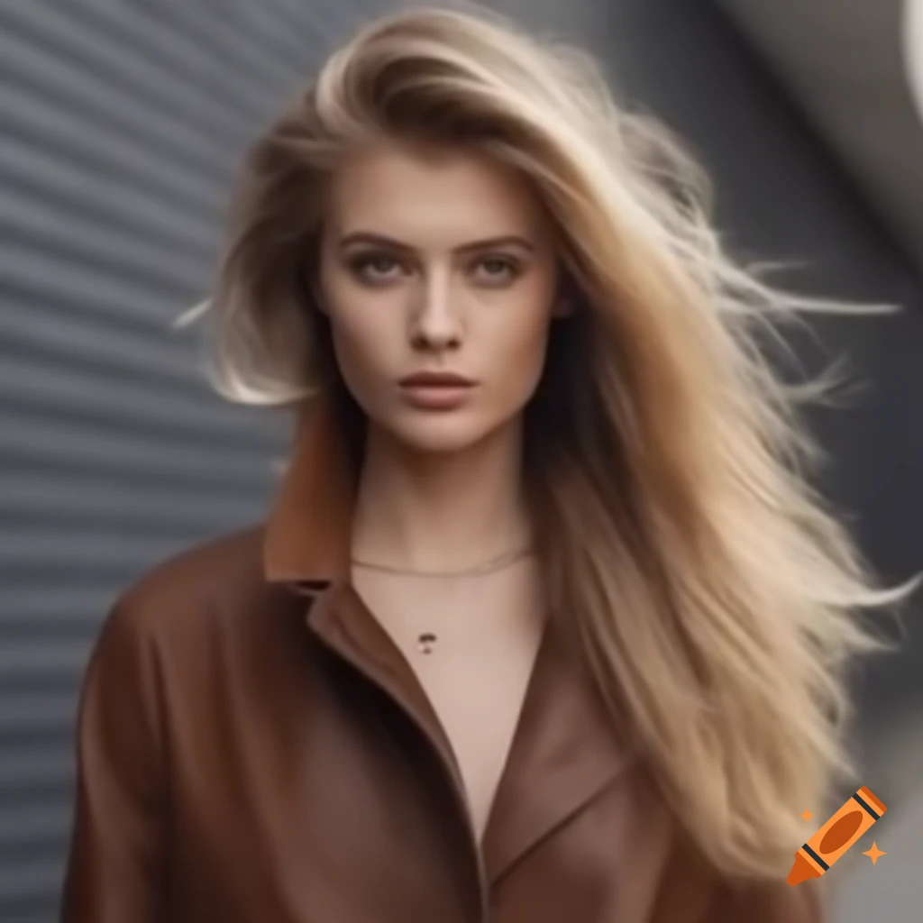 Gorgeous Russian women in street style with ponytail hair, modeling in urban setting
