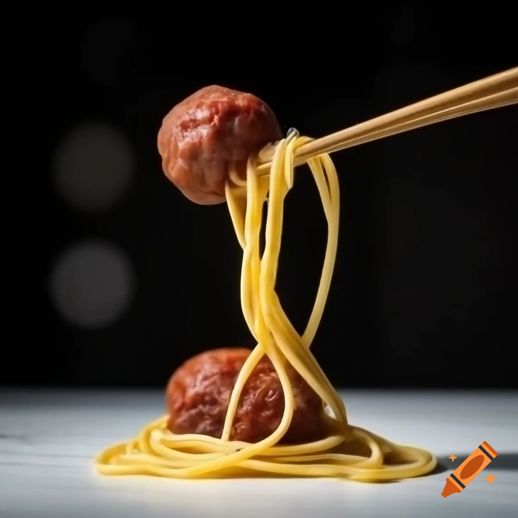 Meatballs connected by spaghetti resembling nunchaku