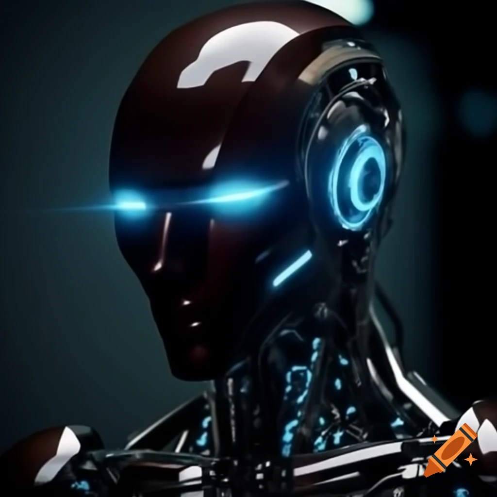 Futuristic robot with glowing blue eyes hinting at powerful AI