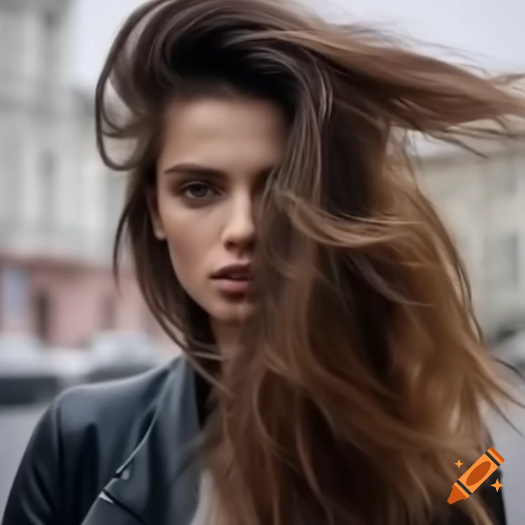 Stylish Russian women in street fashion with ponytails posing on the street