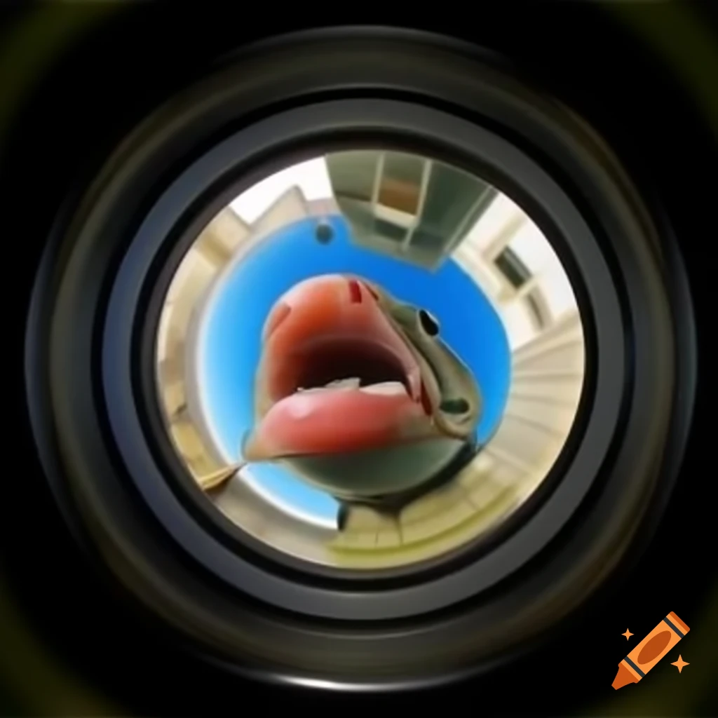 Fisheye lens close-up of a fish interacting with the camera on Craiyon