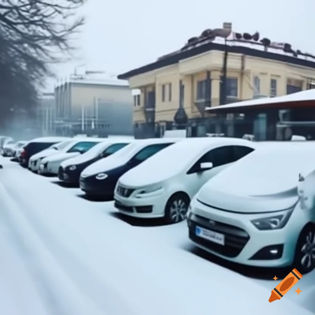 Snow-covered streets and parked cars in Sofia, Bulgaria