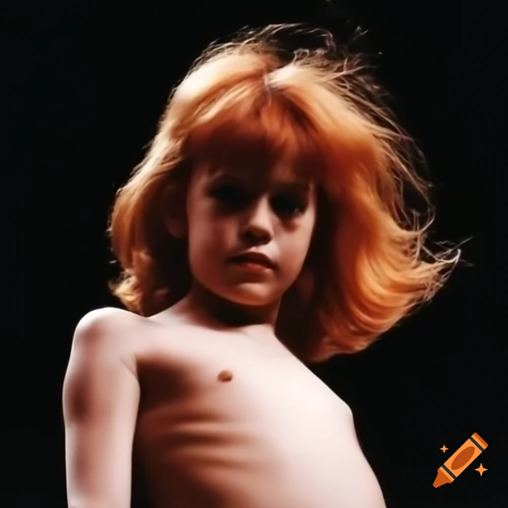 Red-haired girl modeling on catwalk, inspired by 1982 film 'Annie'