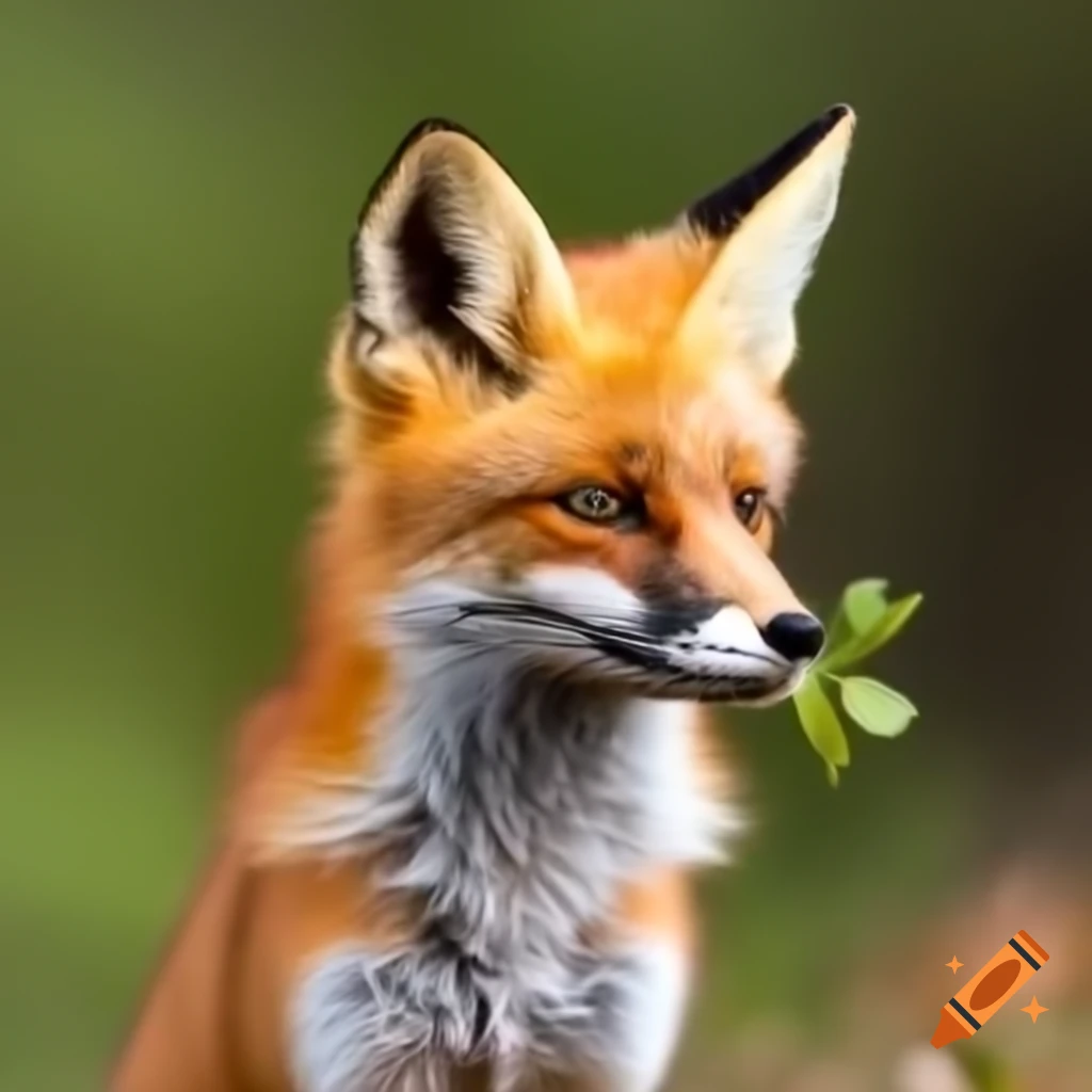Orange fox named Ferrybo with leaves fluttering on a sunny day