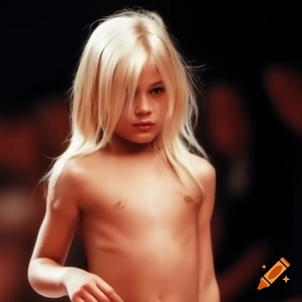 Close-up of innocent blonde girl on catwalk from 'I Am Sam'