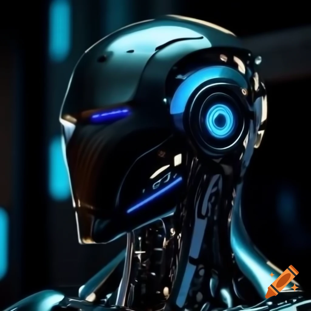 Futuristic robot with glowing blue eyes hinting at powerful AI
