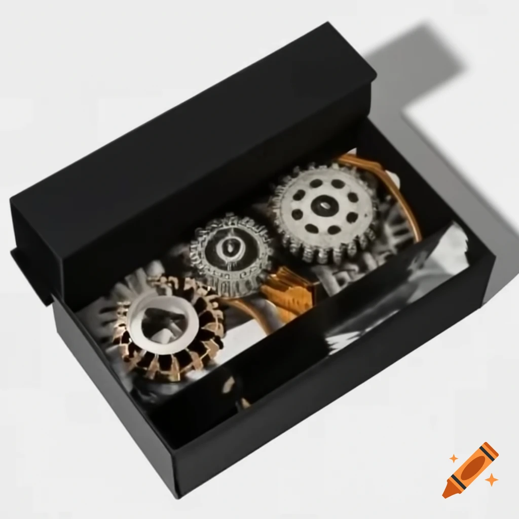 Aerial view of large black box with intricate gears and wires inside