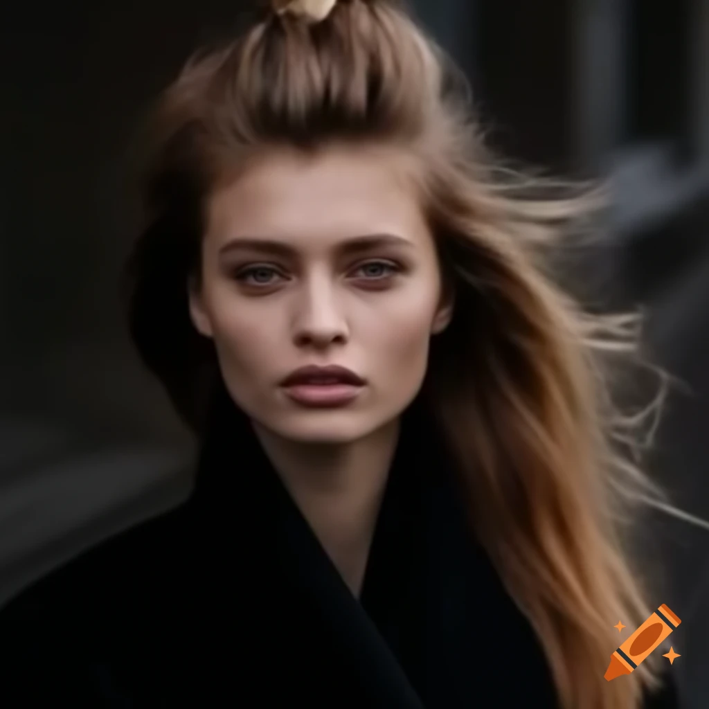 Russian women in street style with ponytail hairstyle on city street