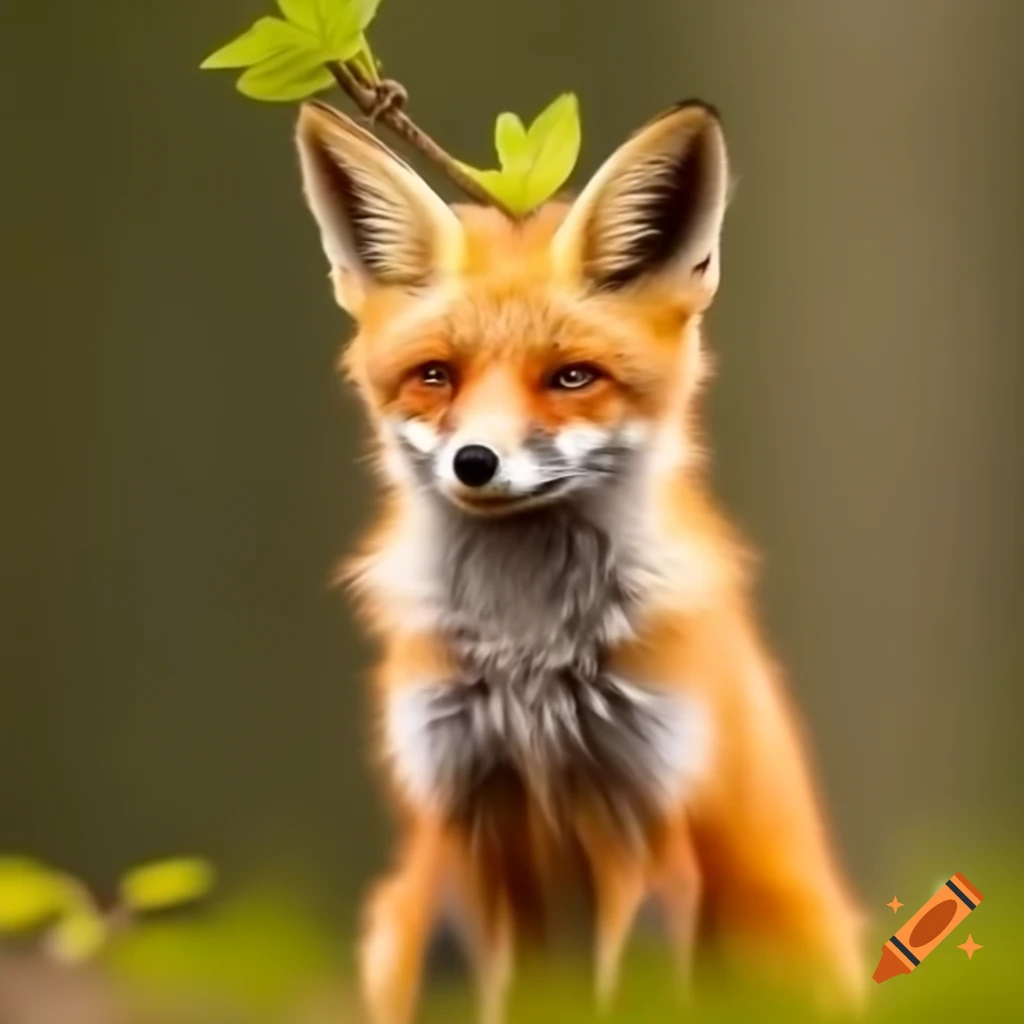 Orange fox named Ferrybo with leaves fluttering on a sunny day