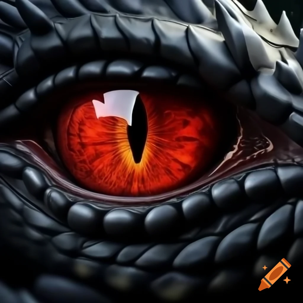Massive black dragon with red eyes and fiery red wings on Craiyon
