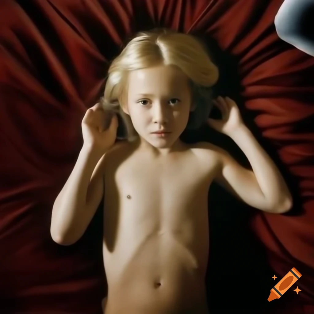 Blonde child starlet from 'the Amityville Horror' smiling while modeling