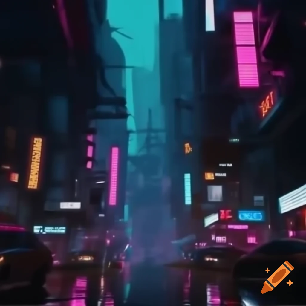 Cyberpunk-style city illuminated at night