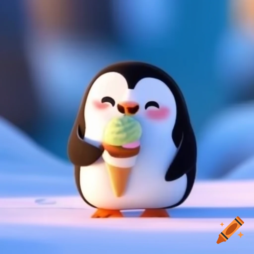 Penguin enjoying ice cream