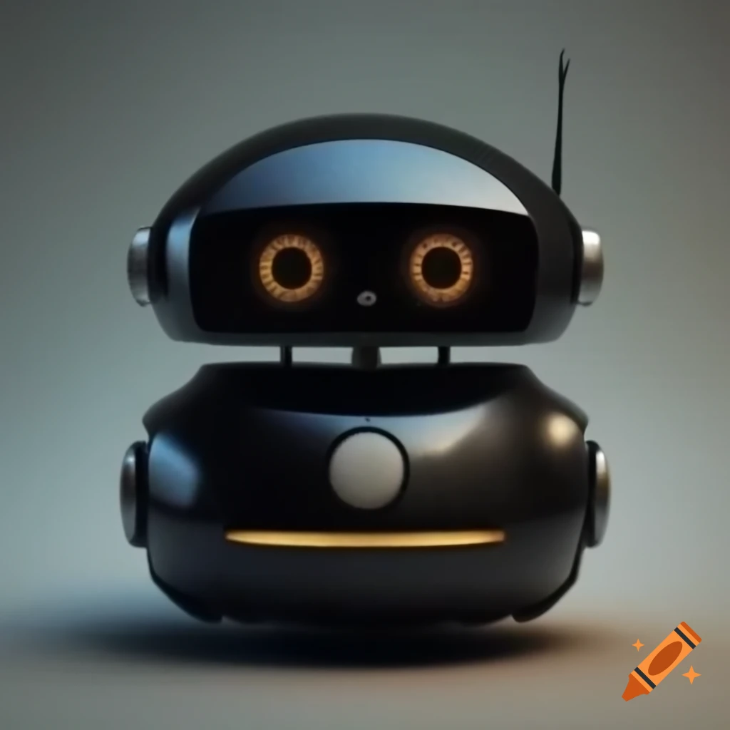 Realistic depiction of a black cylindrical smart home device called Robotino with RGB LED lights